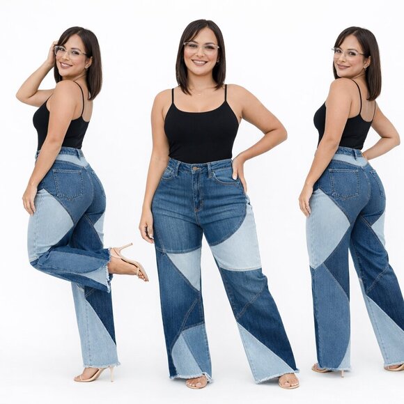 PR BEST CURVYS Denim - "Sculpt & Flare" Patchwork Jeans